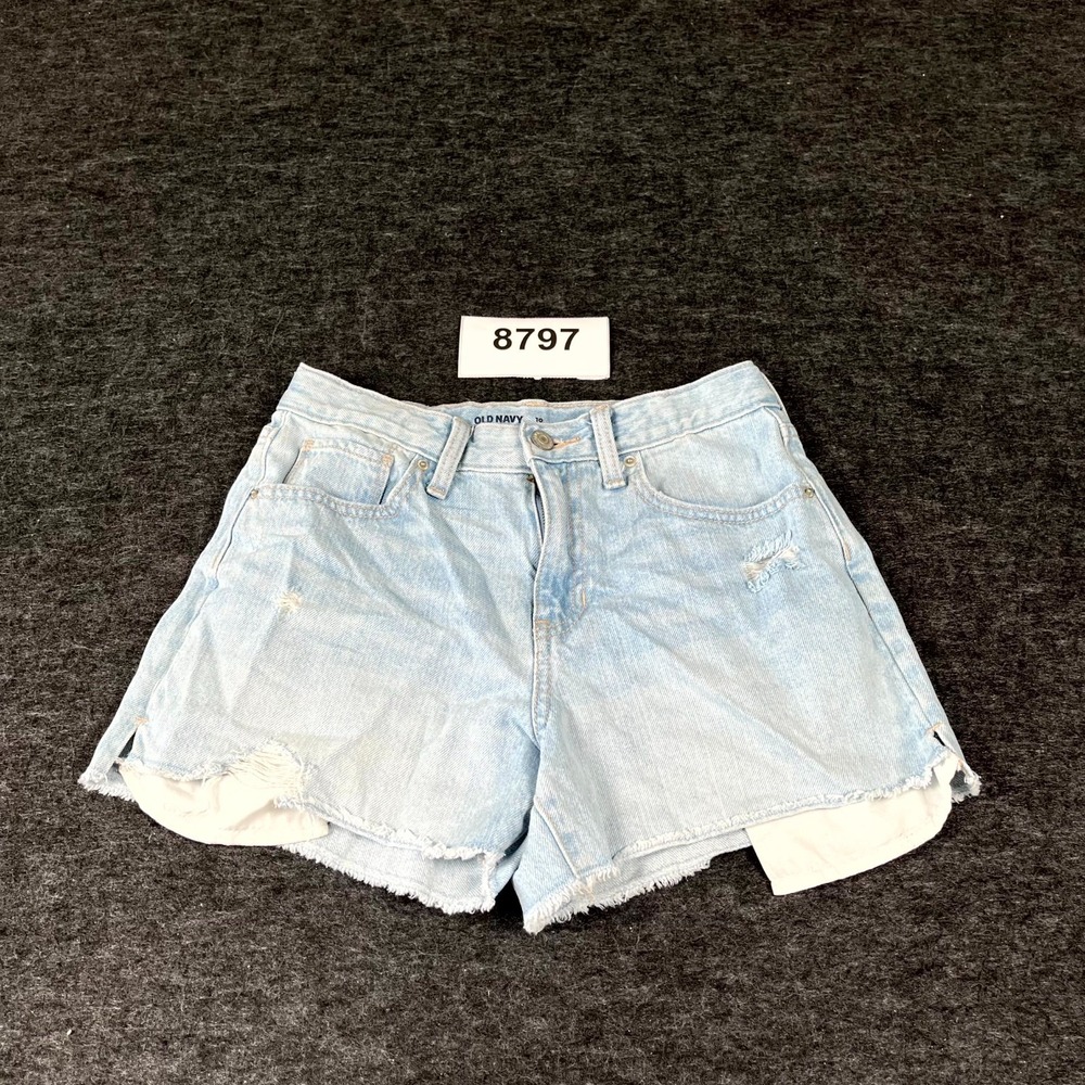 Old Navy High Rise Shorts Womens 10 Plus Blue Denim Cotton Distressed Raw Hem